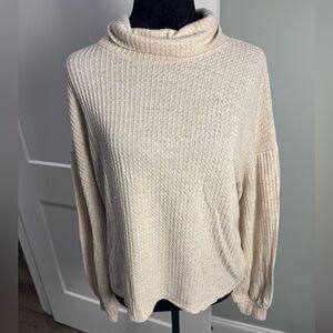 Sanctuary Cream oatmeal Waffle Knit cowl Neck Long Sleeve balloon